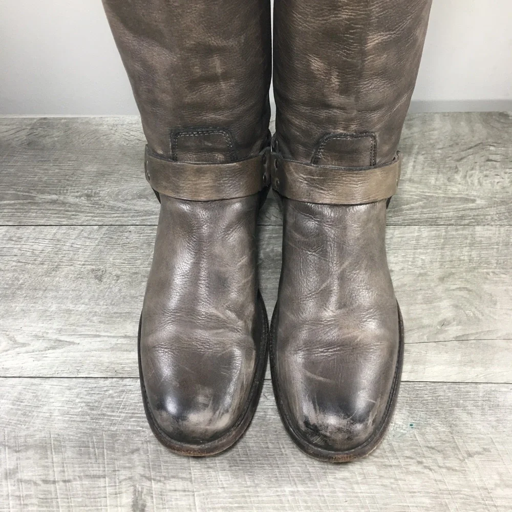 Frye #76849 Phillip Riding Mid Calf Campus Distressed Leather Women’s Boots 10